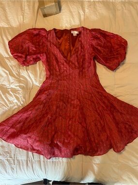 Rachel Parcell Red Puff-Sleeve V-Neck Women’s Dress